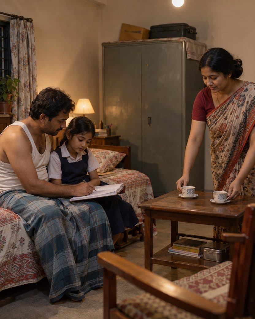 A family at home in the evening